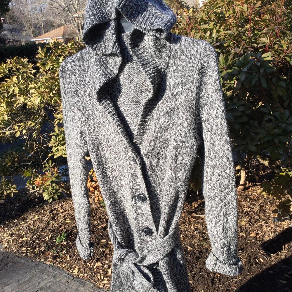 Express Wool Blend Hoodie Belt Tie Long Cardigan